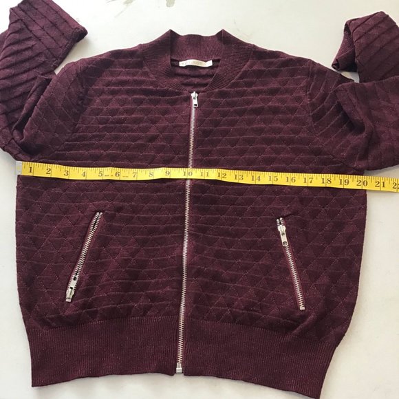 Why Not Women's Maroon Long Sleeve Pockets Full Zip Sweater Size S/M - Picture 8 of 10